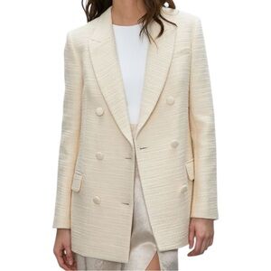 Aritzia Babaton Samuel Tweed Blazer Cream Ivory Double Breasted Size 4